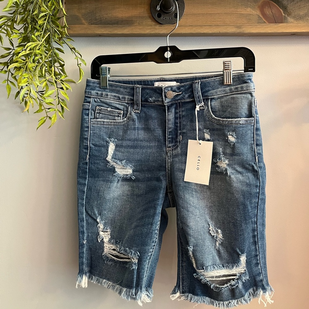 Distressed Bermuda Jean Shorts